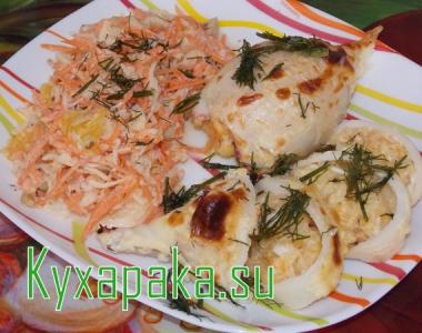 Calamares rellenos de arroz y verduras Receta de calamares rellenos de arroz al horno